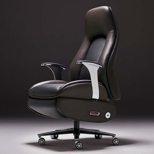 Luxury black leather electric office chair with adjustable reclining and headrest