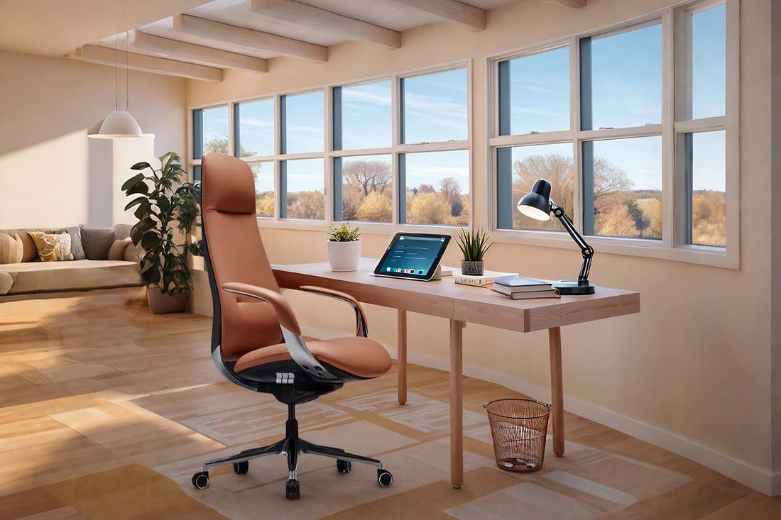 Genuine leather office chair showing durability and quality construction features