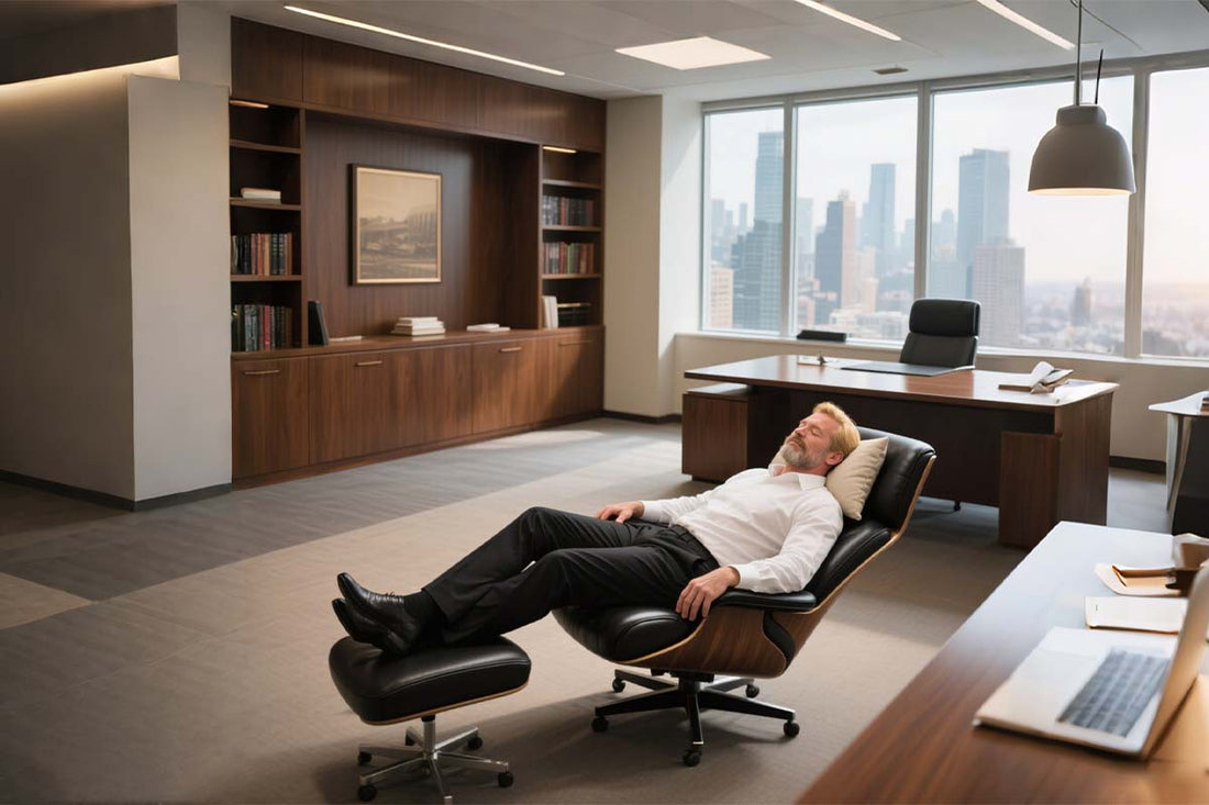 Reclining office chair with footrest and ergonomic features