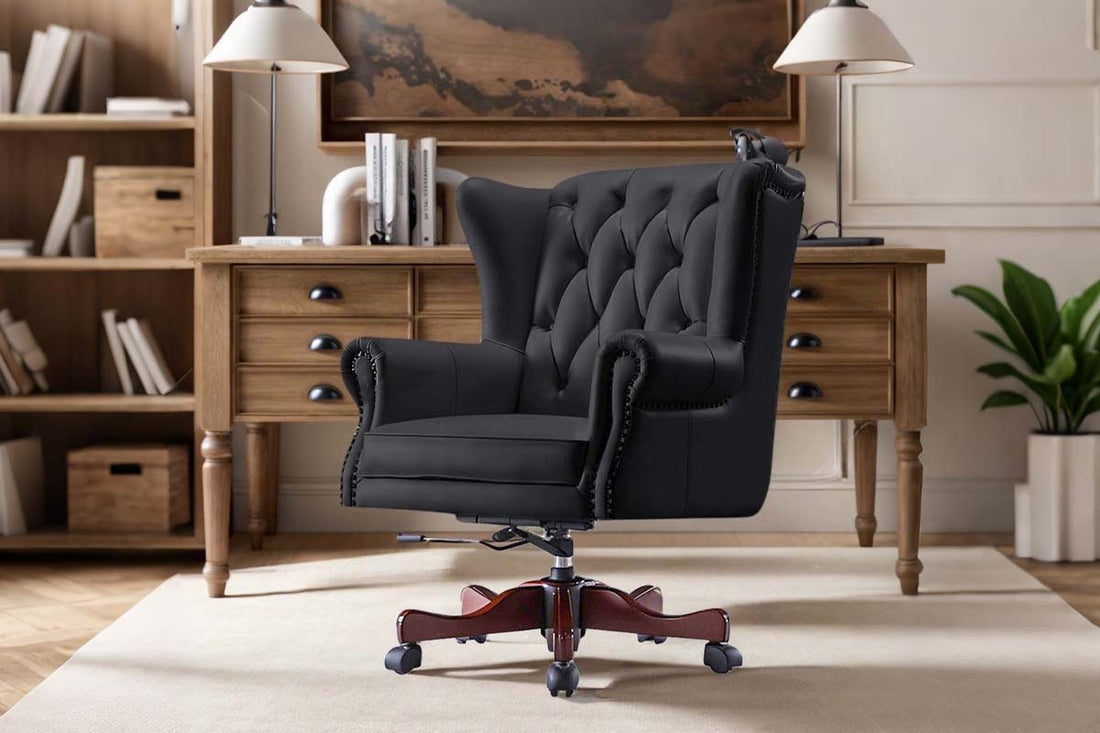 Minimalist leather office chair with clean design and ergonomic features