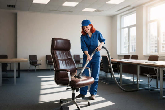 Leather office chair maintenance showing cleaning and care techniques