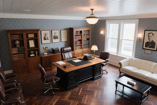 Wood executive desk showing quality materials and construction details