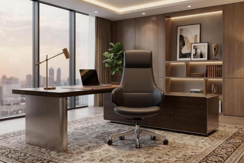 Modern executive leather office chair in luxury executive office interior