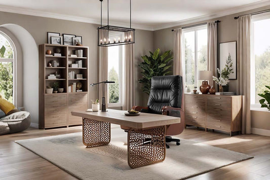 High back executive chair in home office workspace with ergonomic features