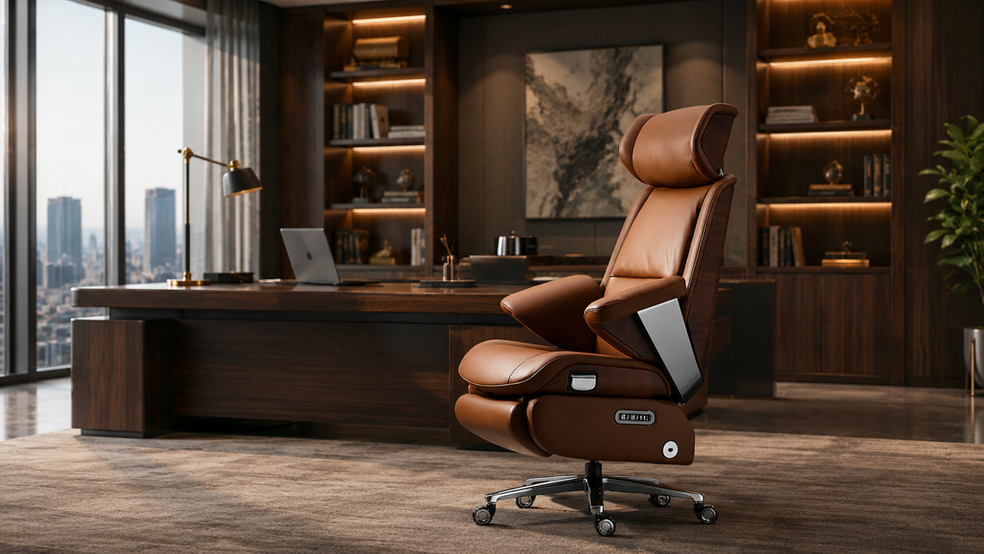 Povimo Braon leather executive electric massage chair for big and tall users - 400 lb capacity with heat therapy and electric footrest
