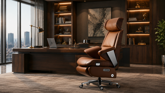 Povimo Braon leather executive electric massage chair for big and tall users - 400 lb capacity with heat therapy and electric footrest