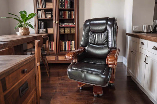 Ergonomic office chair showing headrest and neck support features for pain relief