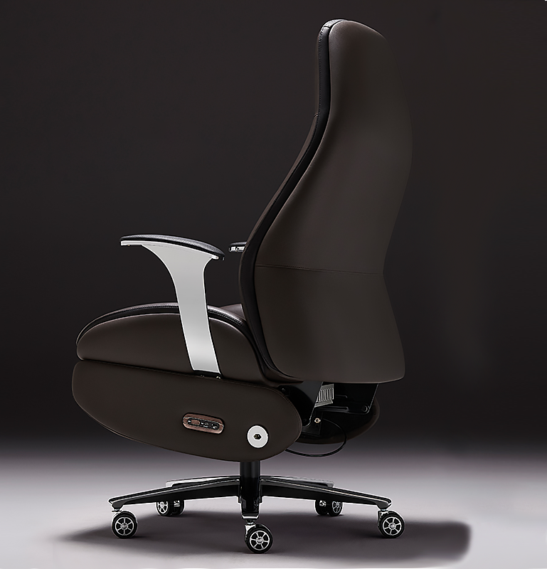 Alex leather executive electric chair with ergonomic back support and gold base