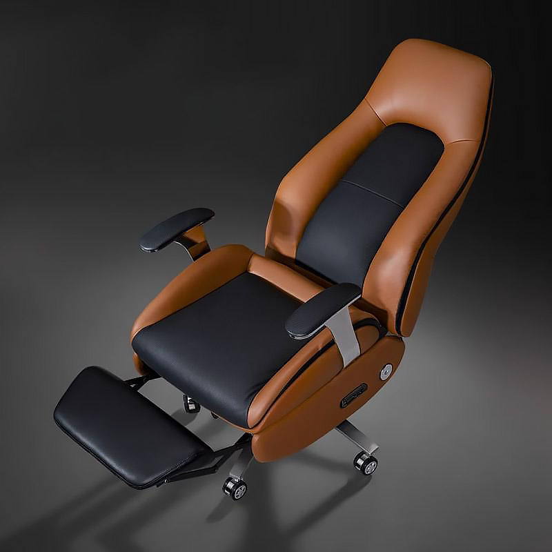 Alex leather executive electric chair with ergonomic back support and gold base