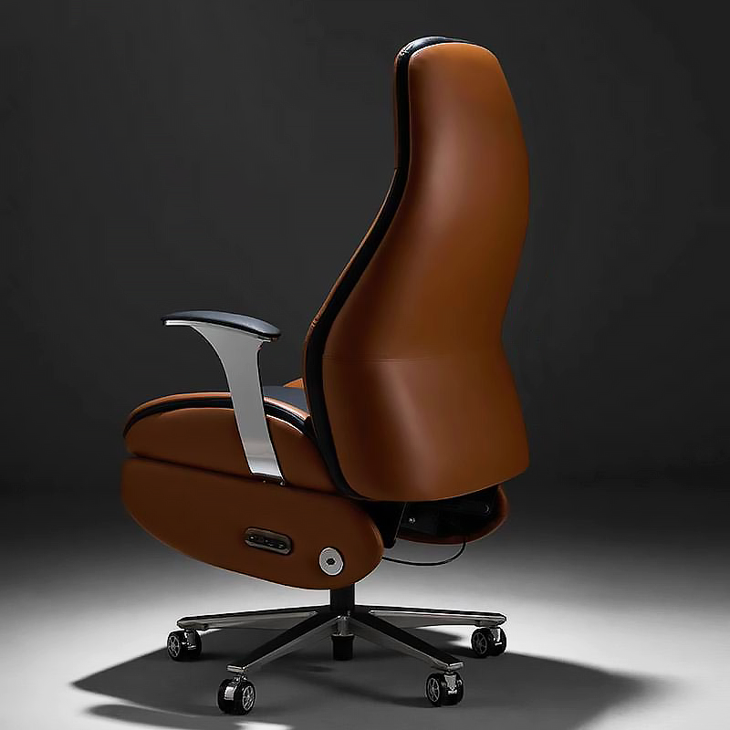 Alex leather executive electric chair with ergonomic back support and gold base