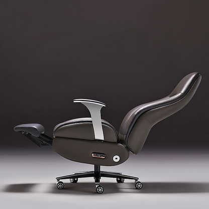 Alex leather executive electric chair with ergonomic back support and gold base