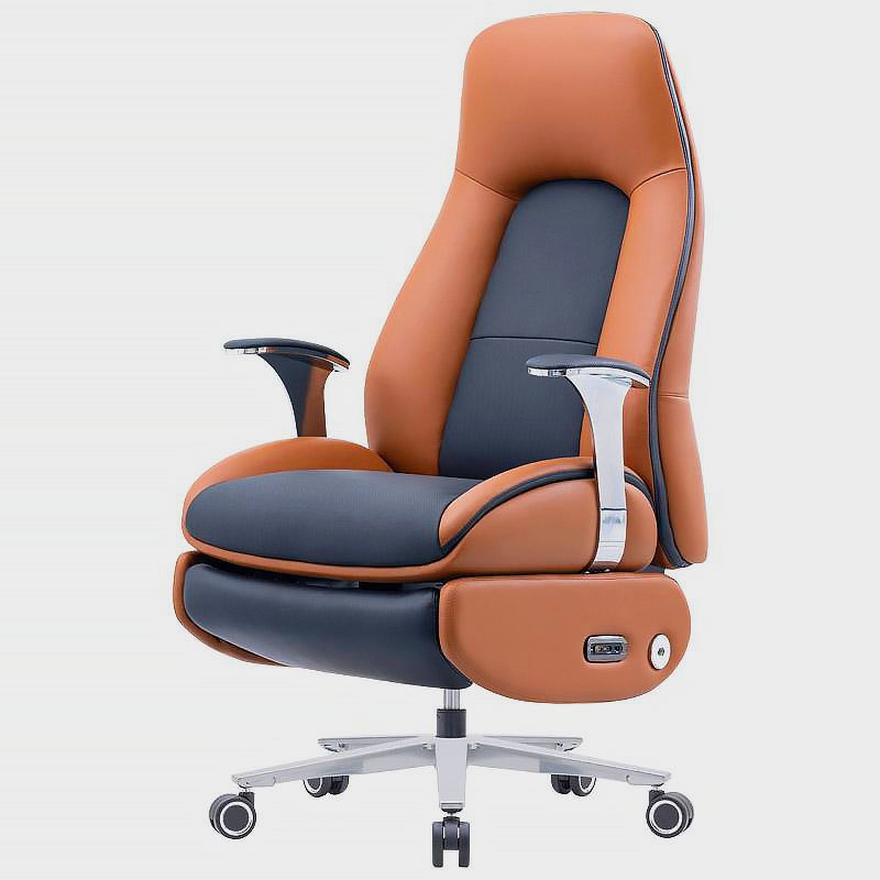 Alex leather executive electric chair with ergonomic back support and gold base