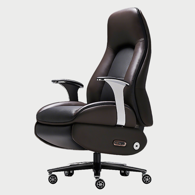 Luxury black leather electric office chair with adjustable reclining and headrest
