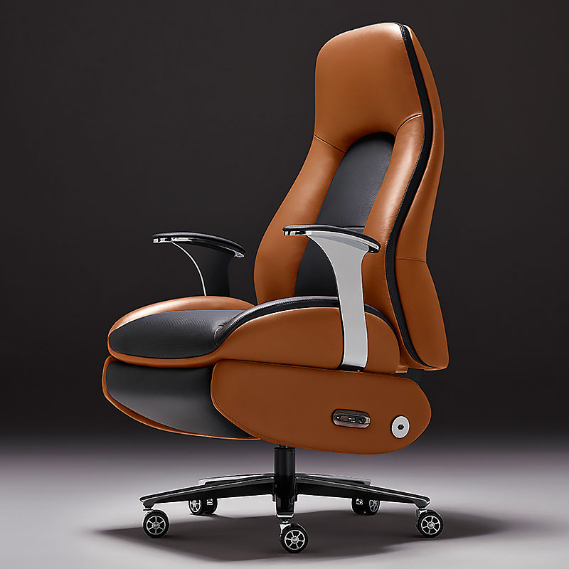 Alex leather executive electric chair with ergonomic back support and gold base